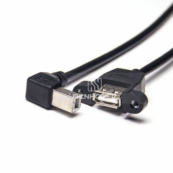 USB 2.0 USB-B Angled Male to Panel-Mount USB-A Female Cable