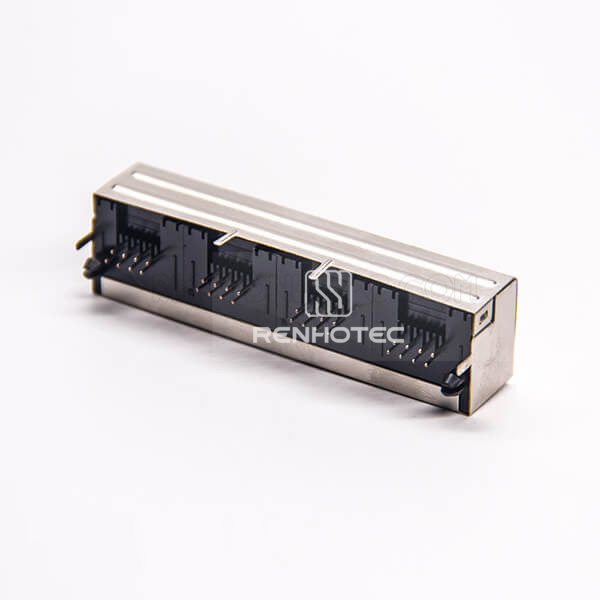 4 Port RJ45 Jack Ethernet Connector 8p8c Shielded Through Hole for PCB Mount
