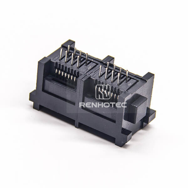 RJ45 Socket PCB Mount Unshielded Black Plastic Straight 2 Port Through Hole