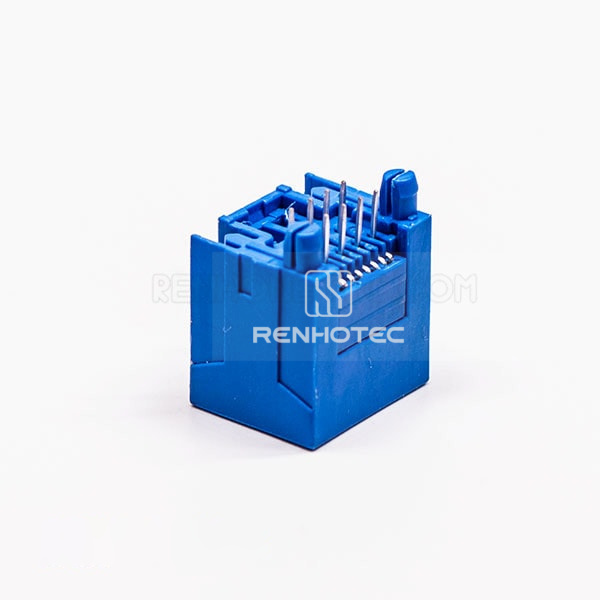 8P RJ45 Connector 180 Degree Connector 1 Port Blue Unshield Without LED