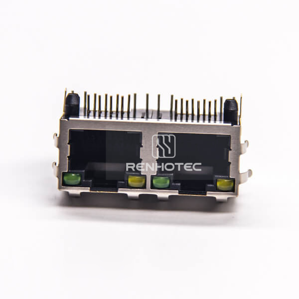 Dual RJ45 Module Network Right Angle DIP for PCB Mount with EMI LED