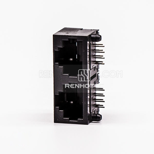 90 Degree RJ45 Connector Female 2 Port 8P Black Gold Plated Unshield Without LED