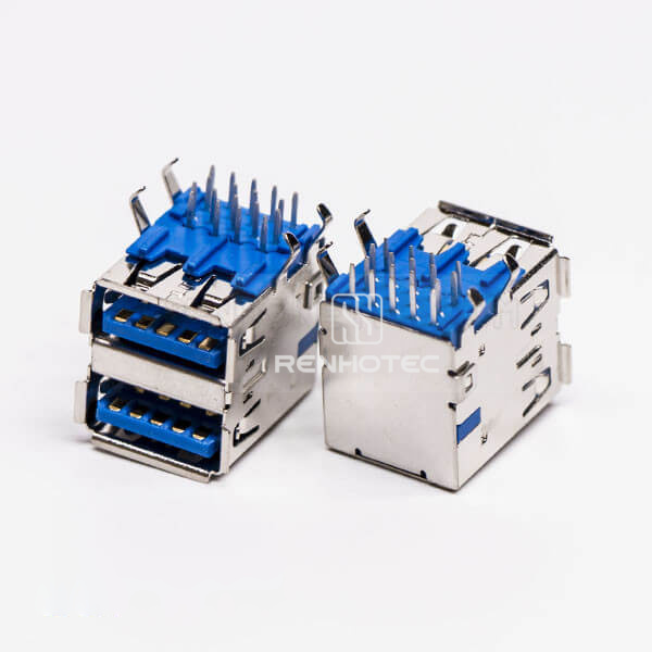 USB 3.0 Dual Port Type A Female Right Angle Through Hole