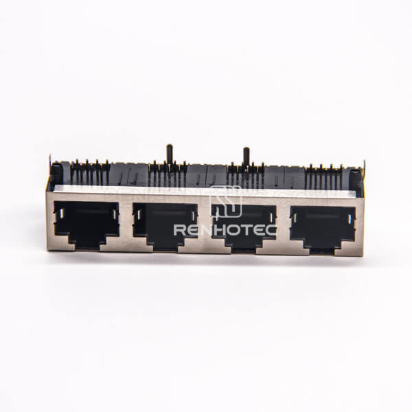 4 Port RJ45 Jack Ethernet Connector 8p8c Shielded Through Hole for PCB Mount