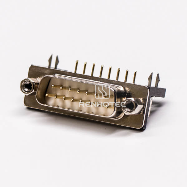 D-SUB 15 Pin Male Cable Connector Solder Type Right Angle with Staking