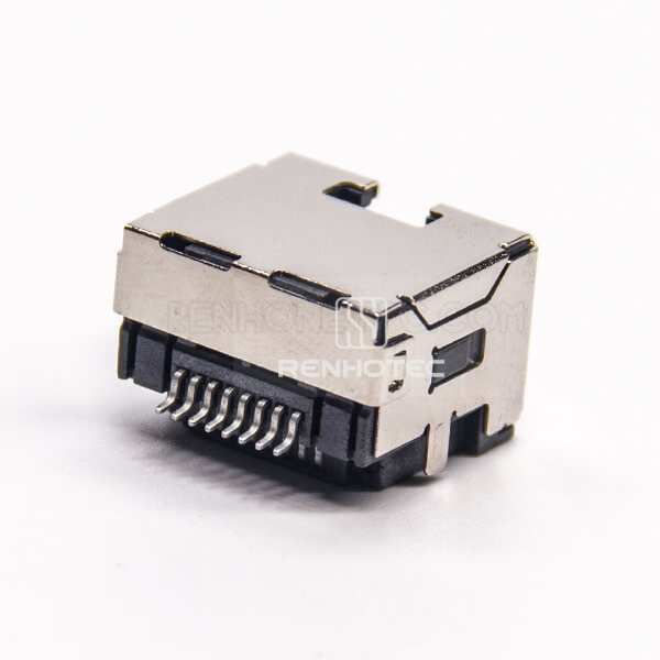 RJ45 8p8c Connector Offset Type Angled Shielded without LED SMT for PCB Mount