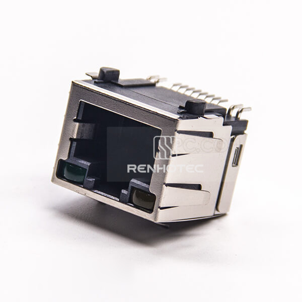 RJ45 8p8c Jack Modular Connector Straight SMT PCB Mount with EMI with LED