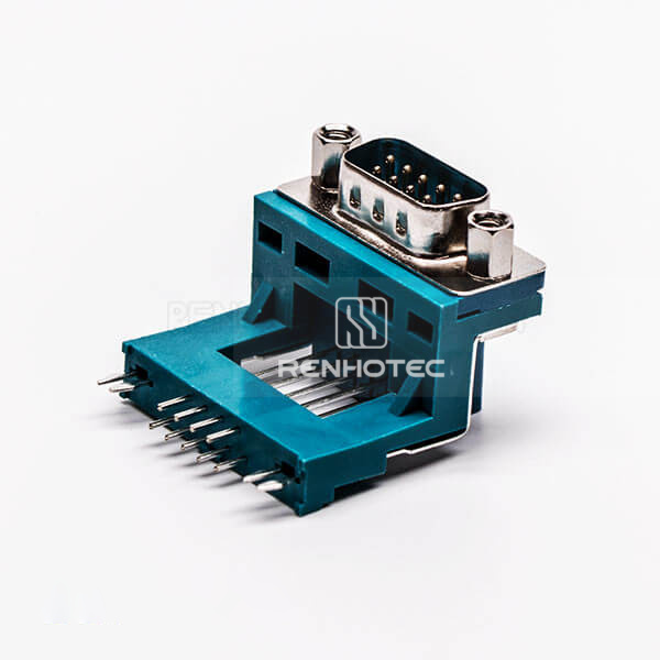 D-SUB 9 Pin Solder Male Green Right Angle Elevated Type for PCB Mount Connector