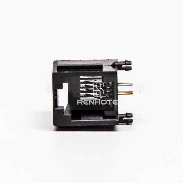 4P4C Female Modular Jack, Black, Right Angle