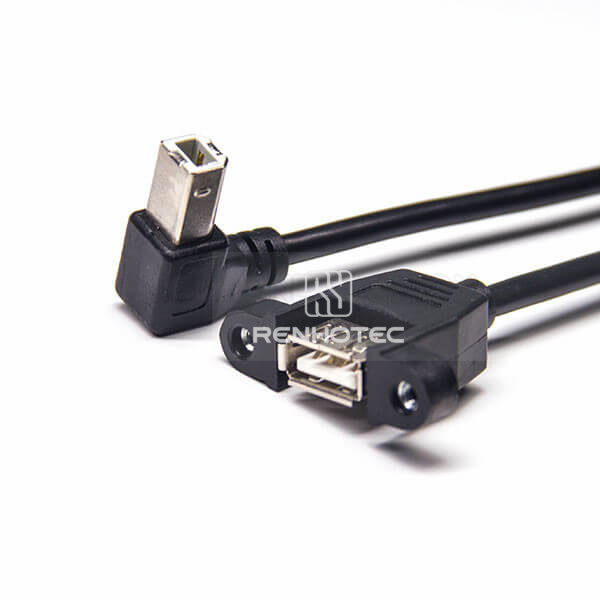 USB 2.0 USB-B Angled Male to Panel-Mount USB-A Female Cable