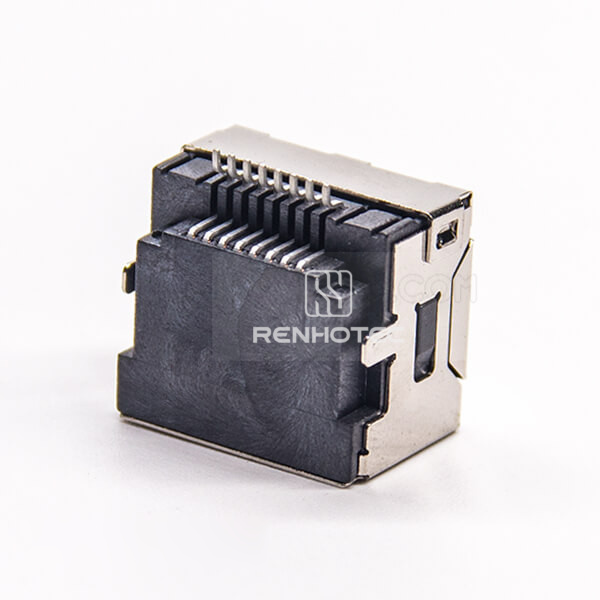 RJ45 8p8c Connector Offset Type Angled Shielded without LED SMT for PCB Mount