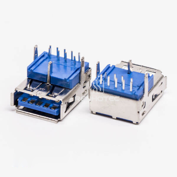USB 3.0 Port Female Right Angle Blue Through Hole for PCB Mount