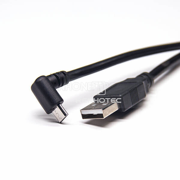 Right Angle Micro USB Plug to 2.0 A Male Straight 1M Extension Cable