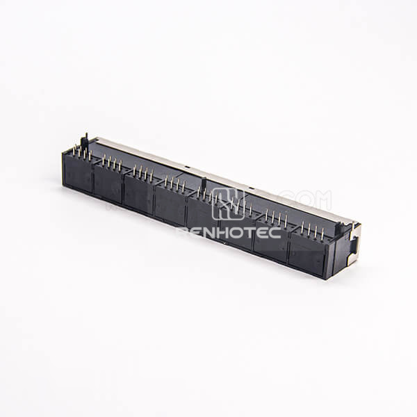 RJ45 8 Port Jack Shielded 90 Degree Through Hole PCB Mount Without LED
