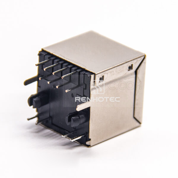 RJ45 PCB Mount Jack DIP Type Vertical Shielded Shell Ethernet Network with LED