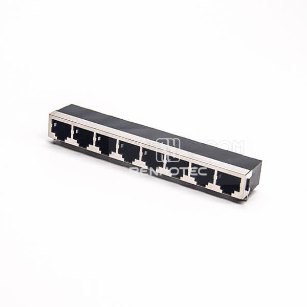 RJ45 8 Port Jack Shielded 90 Degree Through Hole PCB Mount Without LED