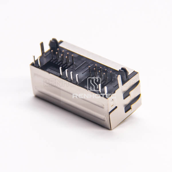 Dual RJ45 Module Network Right Angle DIP for PCB Mount with EMI LED