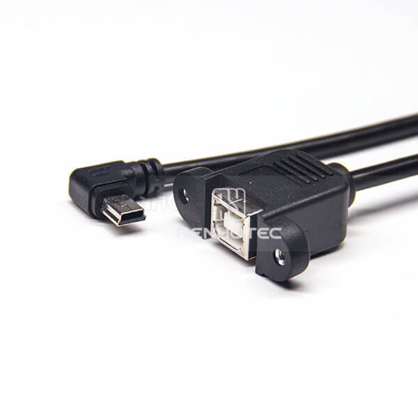 Mini B USB Cable Male Left Angle to Type B Female with Screw Holes OTG Cable