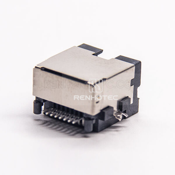 8P8C Modular Socket Connector Offset Type 90 Degree SMT for PCB Mount Shielded Without LED