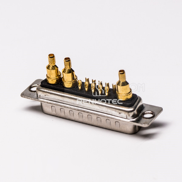 Coaxial D-SUB 13W3 Power Connector 180°Male Staking and Solder Type For Cable Mount