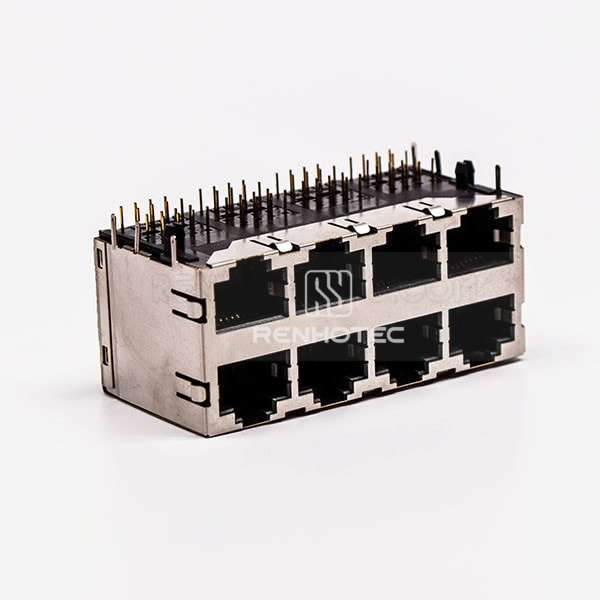 Double RJ45 Female Connector 8 Port 2*4 without LED and with Shield for PCB