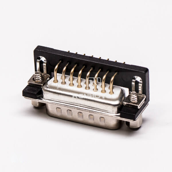 D-SUB 15 Pin Male Cable Connector Solder Type Right Angle with Staking