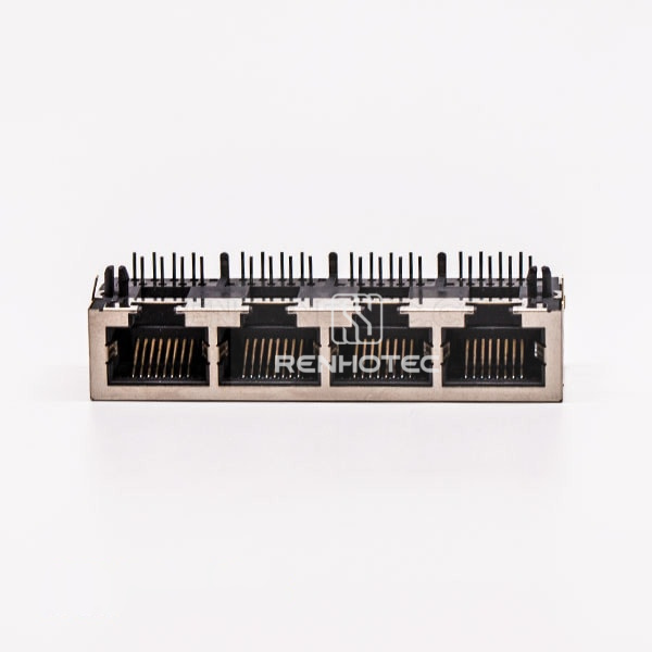 Metal RJ45 Connector Female R/A 4 Port with Shield and without LED for PCB