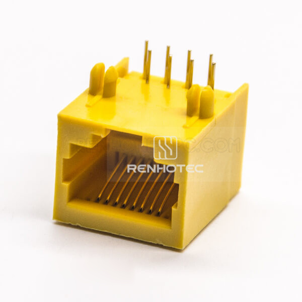 RJ45 Unshielded Connector PCB Mount Yellow Plastic Shell Through Hole