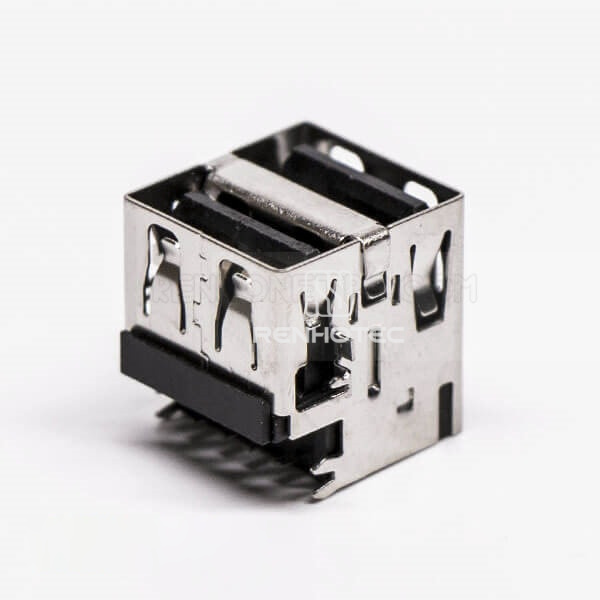 Right Angle USB Connectors Female DIP Dual Port