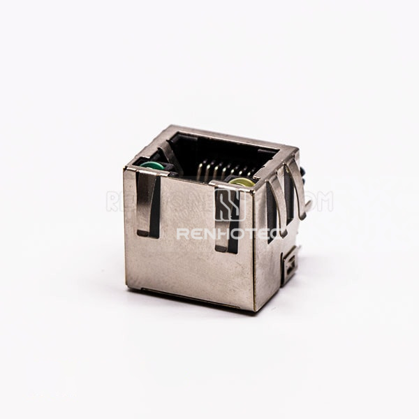 RJ45 Connector Female 1 Port 90 Degree with Shield and with LED