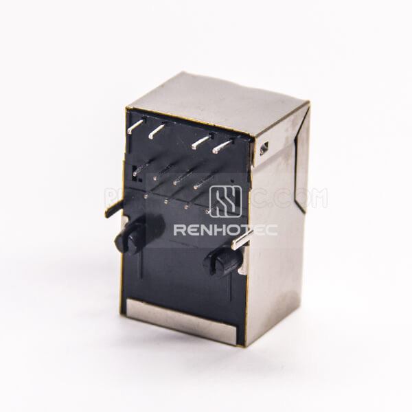 Shielded Right Angle RJ45 PCB Mount 8P8C Through Hole Modular Connector with LED