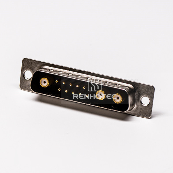 Coaxial D-SUB 13W3 Power Connector 180°Male Staking and Solder Type For Cable Mount