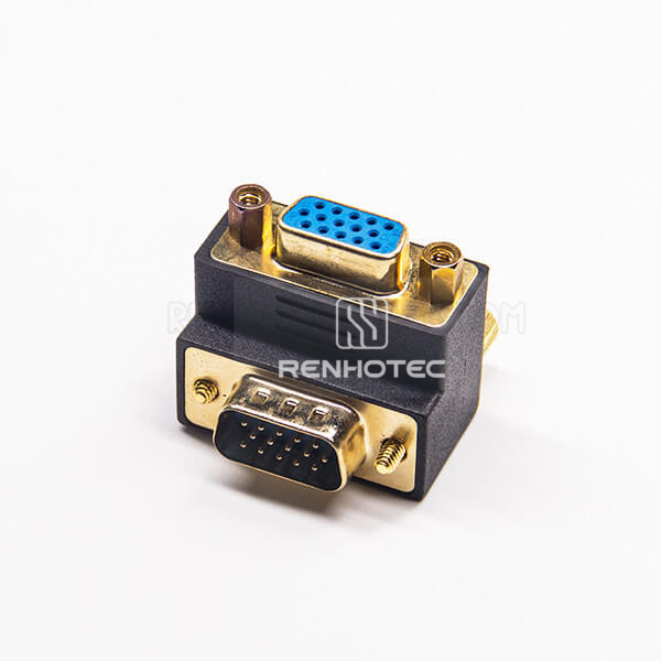 15 Pin VGA Gender Changer Male To Female Gold Right Angle High Density D-SUB