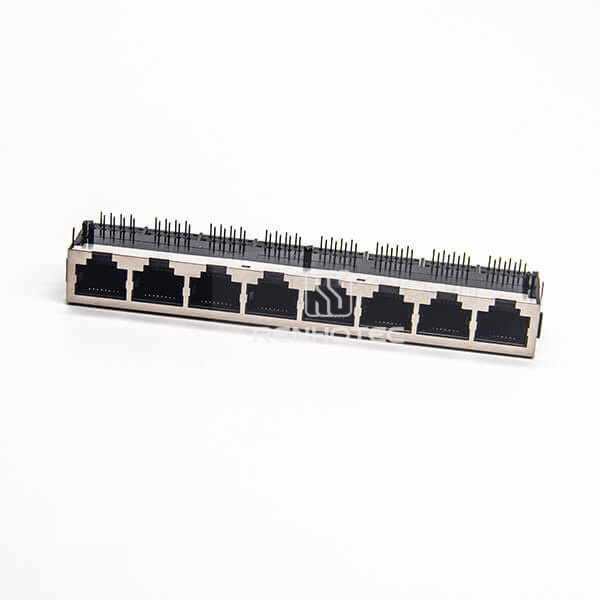 RJ45 8 Port Jack Shielded 90 Degree Through Hole PCB Mount Without LED