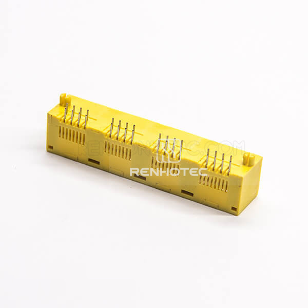 4 Port RJ45 Ethrenet Netword Socket Yellow Plastic Angled DIP for PCB Mount