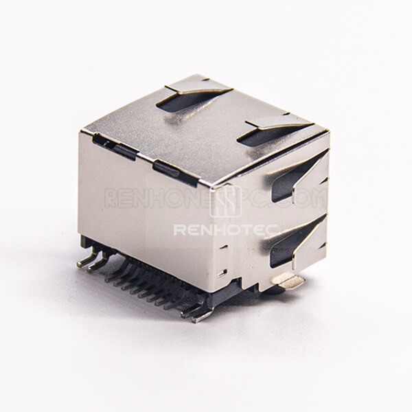 RJ45 8p8c Jack Modular Connector Straight SMT PCB Mount with EMI with LED