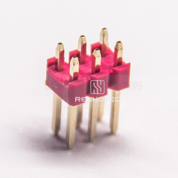 PCB Connector Pin Header 2.54mm Gap Dual Row Stright 6 Way DIP Red Plastic