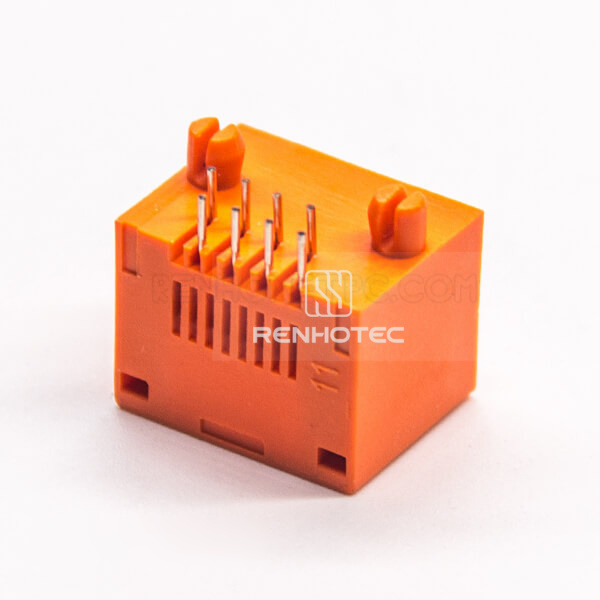 RJ45 Orange Jack Right Angled Modular Connector 8p8c Through Hole without Shielded