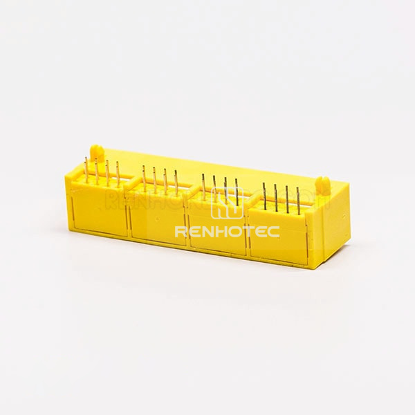 4 Port RJ45 Female modular 90 Degree Connector 8P Yellow Unshield Without LED