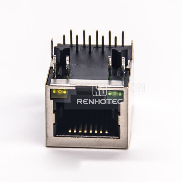 RJ45 LED Connector Right Angle 8P8C Through Hole Shielded with LED Through Hole for PCB Mount