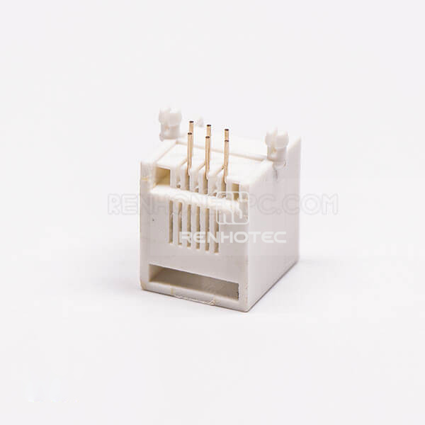 4P4C Female Modular Jack, White, Right Angle