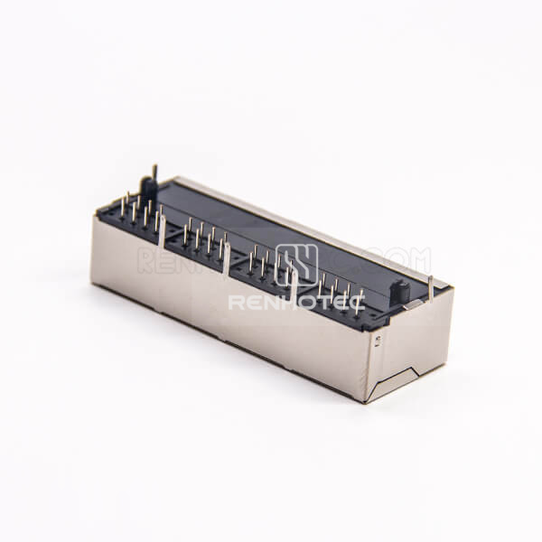 RJ45 4 Port Shielded Female Connector Right Angle 8p8c DIP PCB Mount Without LED