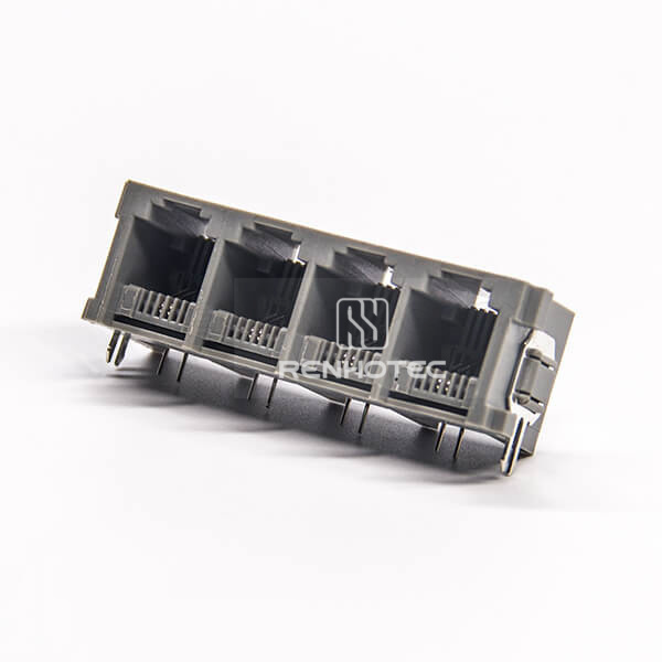 6P2C RJ11 4 Port Netword Modular Connector Right Angle Unshielded Without LED