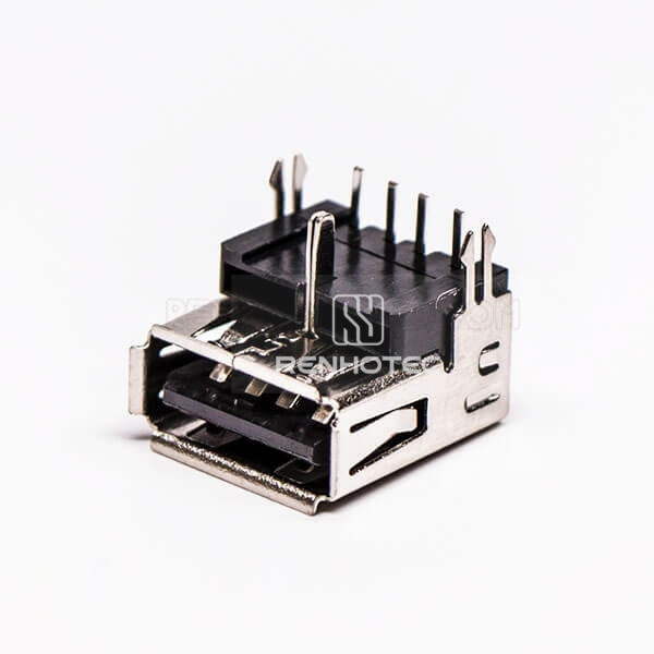 Right Angle Female USB Through Hole Harpoon for PCB Mount
