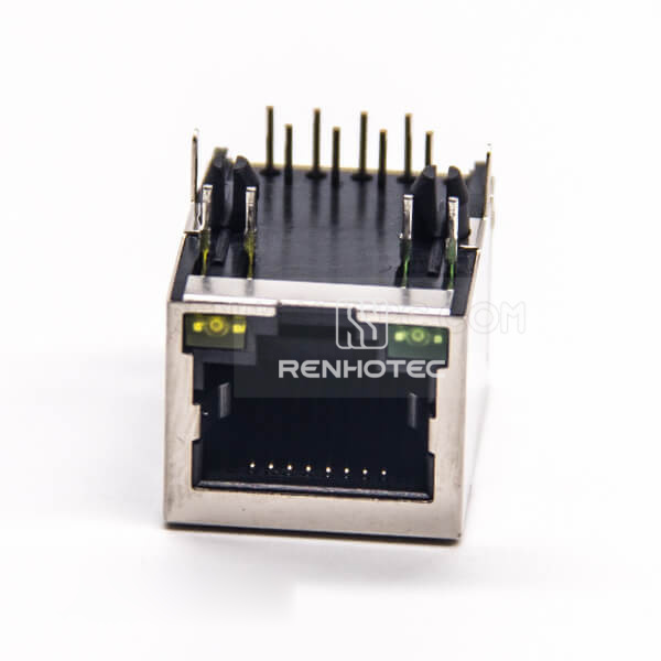 RJ45 LED 90 Degree Jack Modular Through Hole Shielded Without Filtered