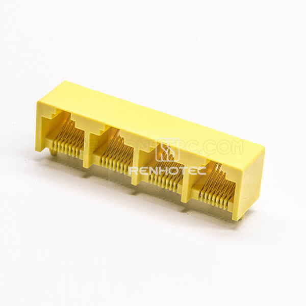 RJ45 Multiport 1*4 8P8C DIP Type PCB Mount 90 Degree Yellow Plastic