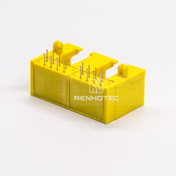 RJ45 Dual Coupler 1x2 Port Yellow Plastic 8P8C Shell Network Connector Right Angle Unshielded