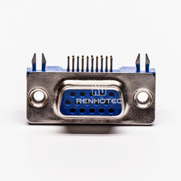 HD D-SUB 15 Pin 90 Degree Blue 3.08 Staking Type Through Hole for PCB Mount