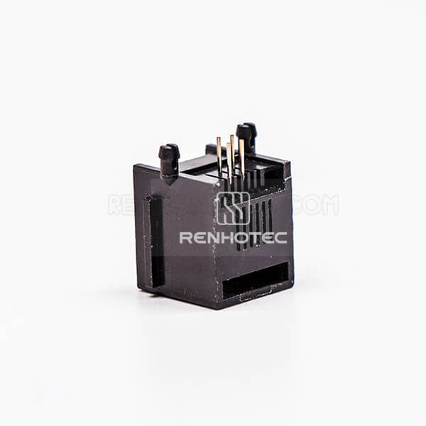4P4C Female Modular Jack, Black, Right Angle