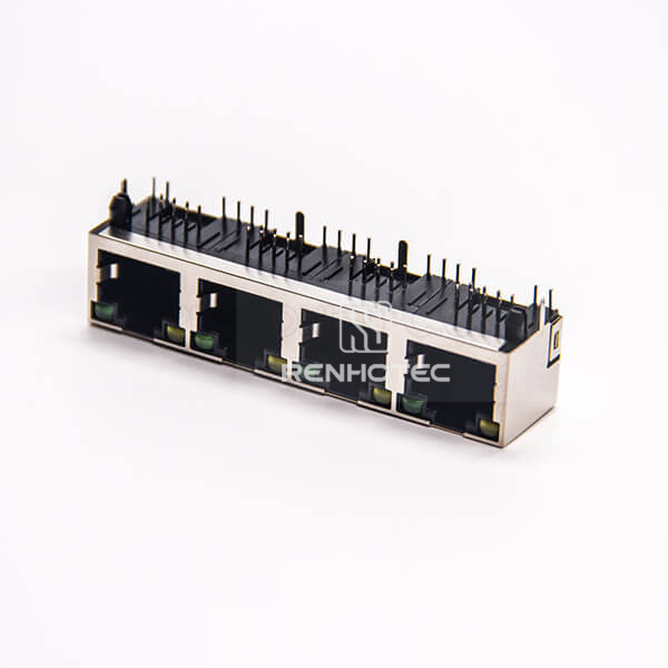 RJ45 4 Port Socket 1*4 Ethernet Network Connector with LED Shielded
